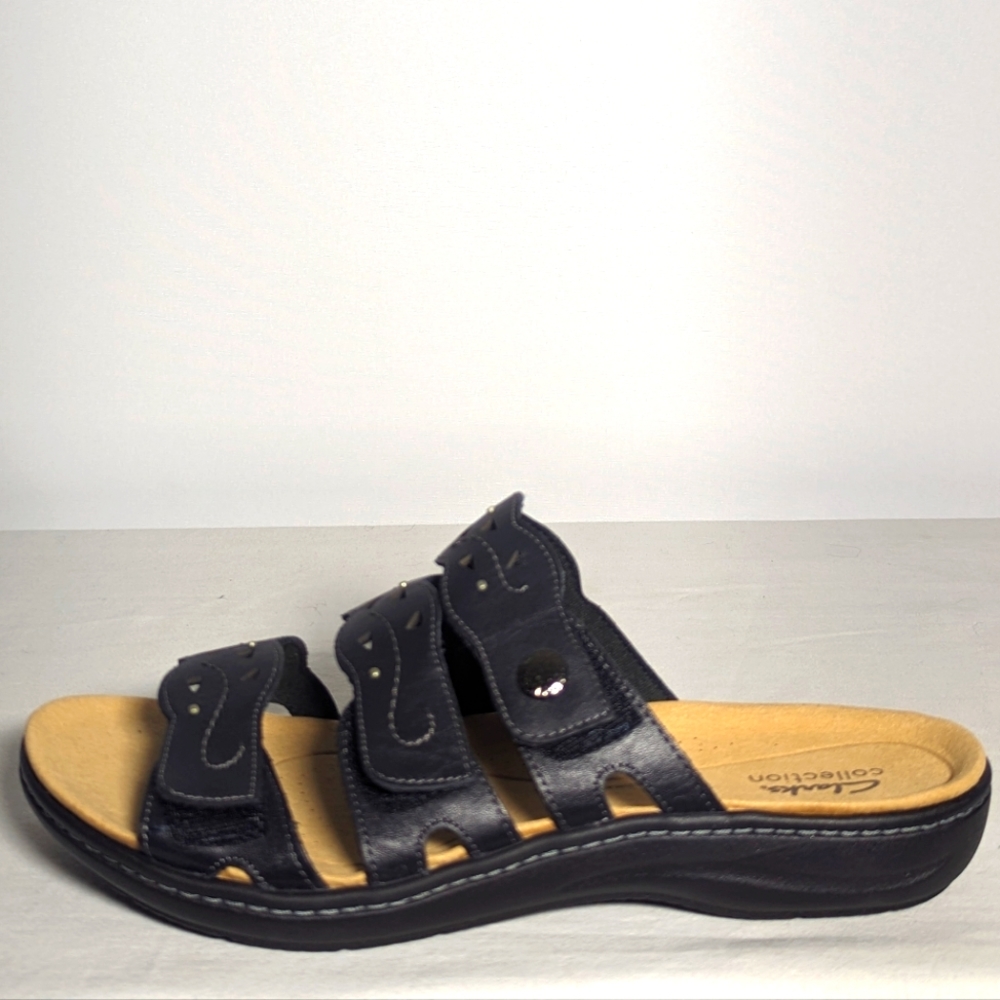NEW Clarks Womens Laurieann Leather Vine Flat Sandal 11 Wide black